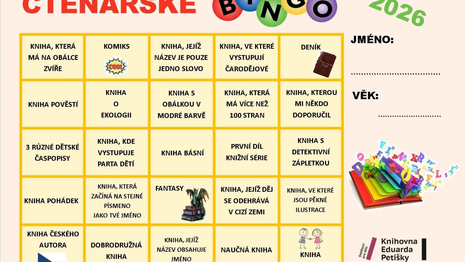 ČTENÁŘSKÉ BINGO pro děti 2026